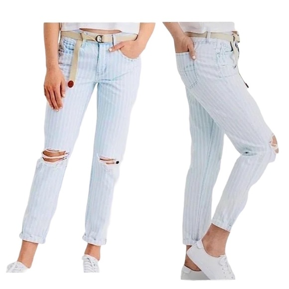 𝅺AMERICAN Eagle striped tomgirl boyfriend button fly jeans - Picture 1 of 9